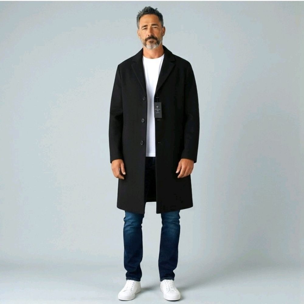 NWT Mens Wool Blend Black Long Length Big Tall Overcoat Coat By Shaquille Oneal